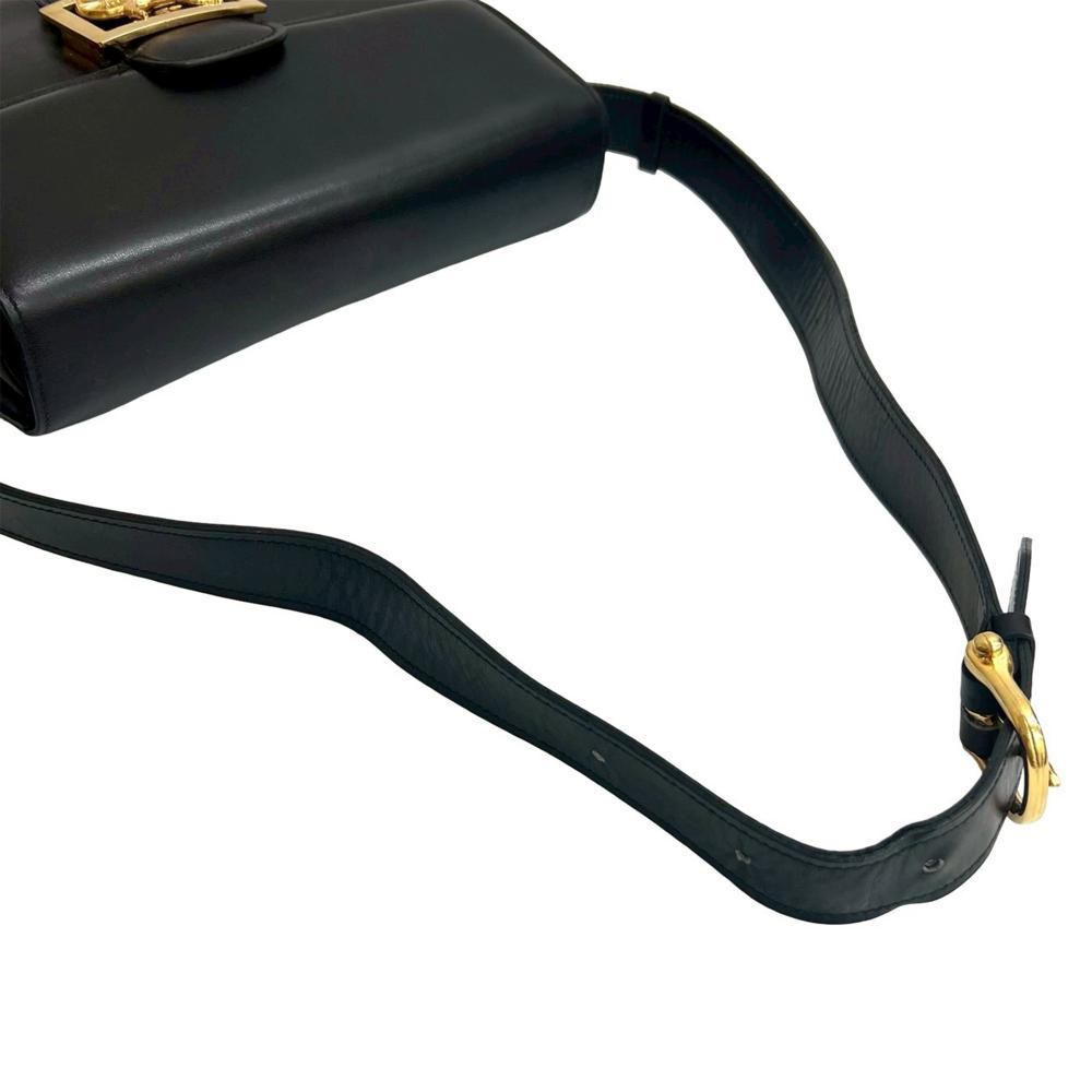 Celine B Celine Black Calf Leather skin Horse Carriage Shoulder Bag France