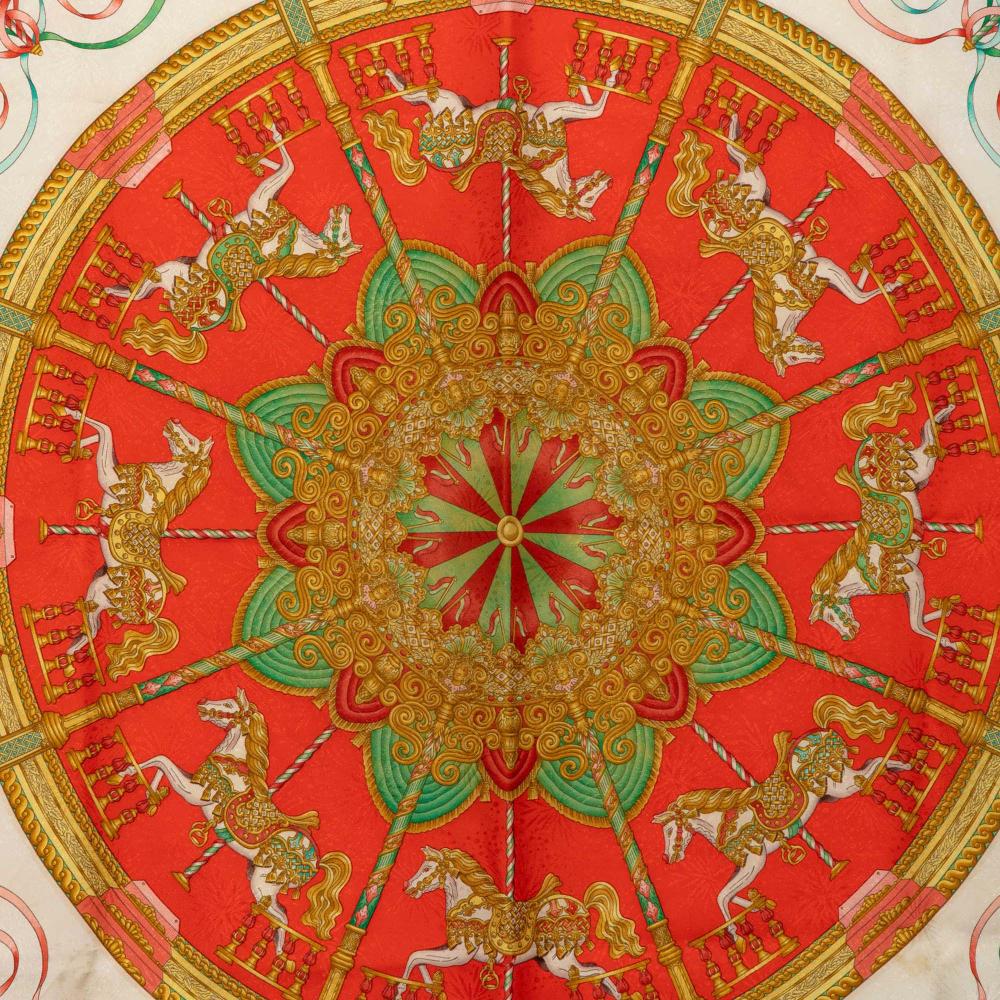 Hermès B Hermès Red Silk Fabric Luna Park Scarf France