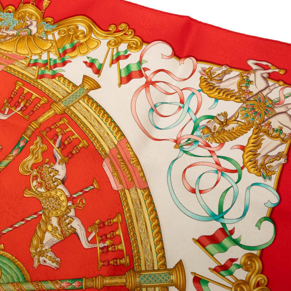 Hermès B Hermès Red Silk Fabric Luna Park Scarf France