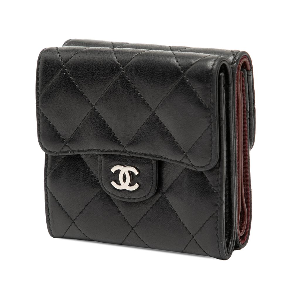 Chanel AB Chanel Black Lambskin Leather Leather CC Quilted Lambskin Compact Double Sided Flap Wallet France
