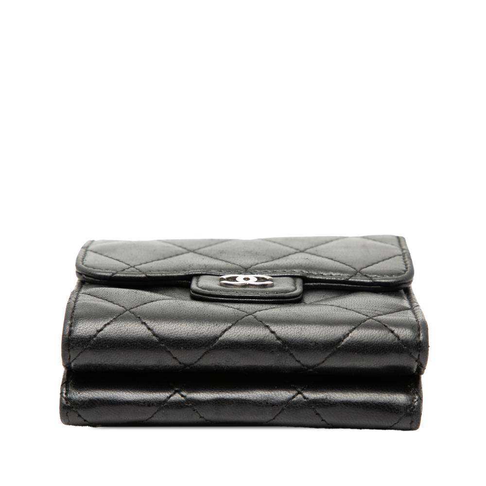Chanel AB Chanel Black Lambskin Leather Leather CC Quilted Lambskin Compact Double Sided Flap Wallet France