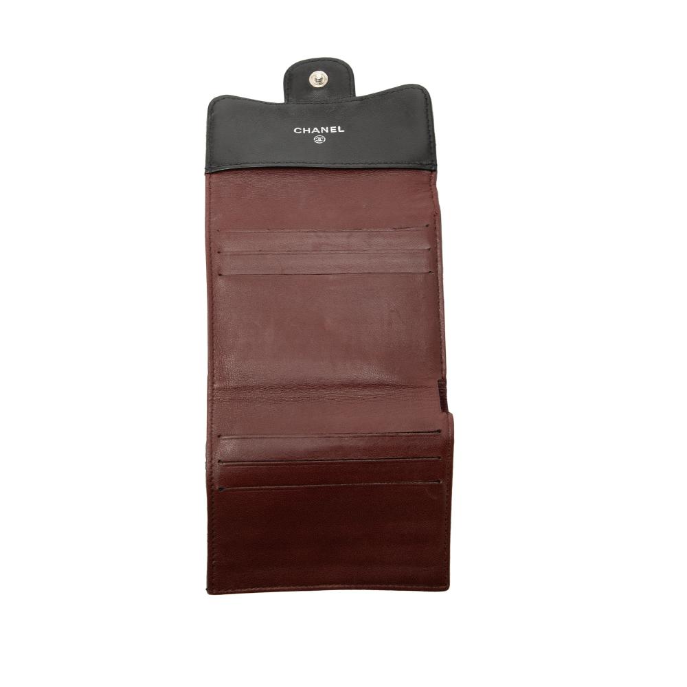 Chanel AB Chanel Black Lambskin Leather Leather CC Quilted Lambskin Compact Double Sided Flap Wallet France