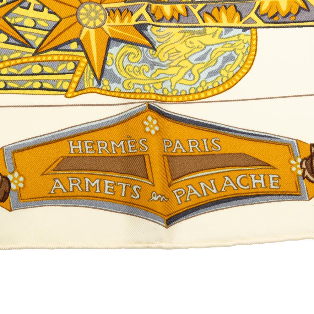 Hermès AB Hermès Brown Light Beige Silk Fabric Armets En Panache Scarf France