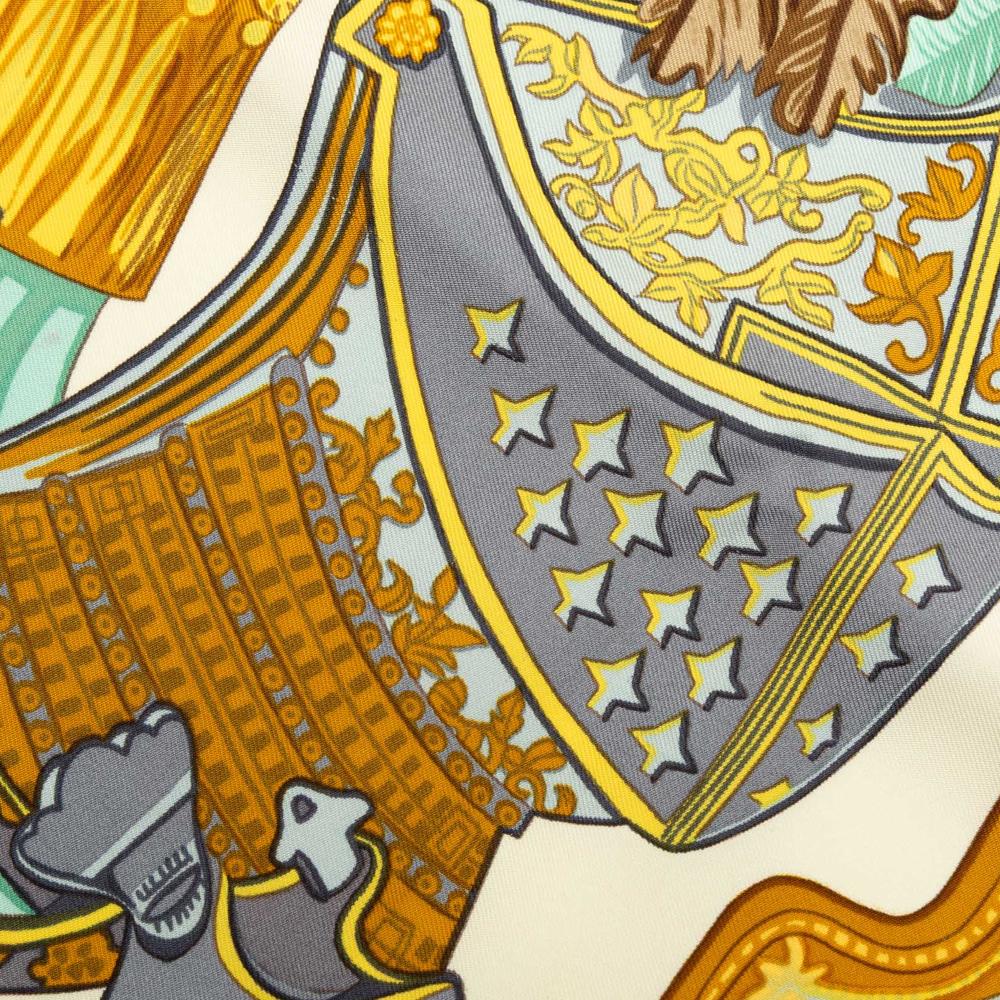 Hermès AB Hermès Brown Light Beige Silk Fabric Armets En Panache Scarf France