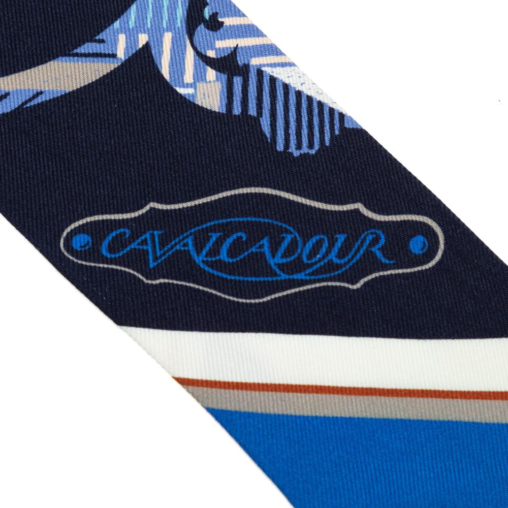 Hermès B Hermès Blue Silk Fabric Cavalcadour Morning Twilly Scarf France