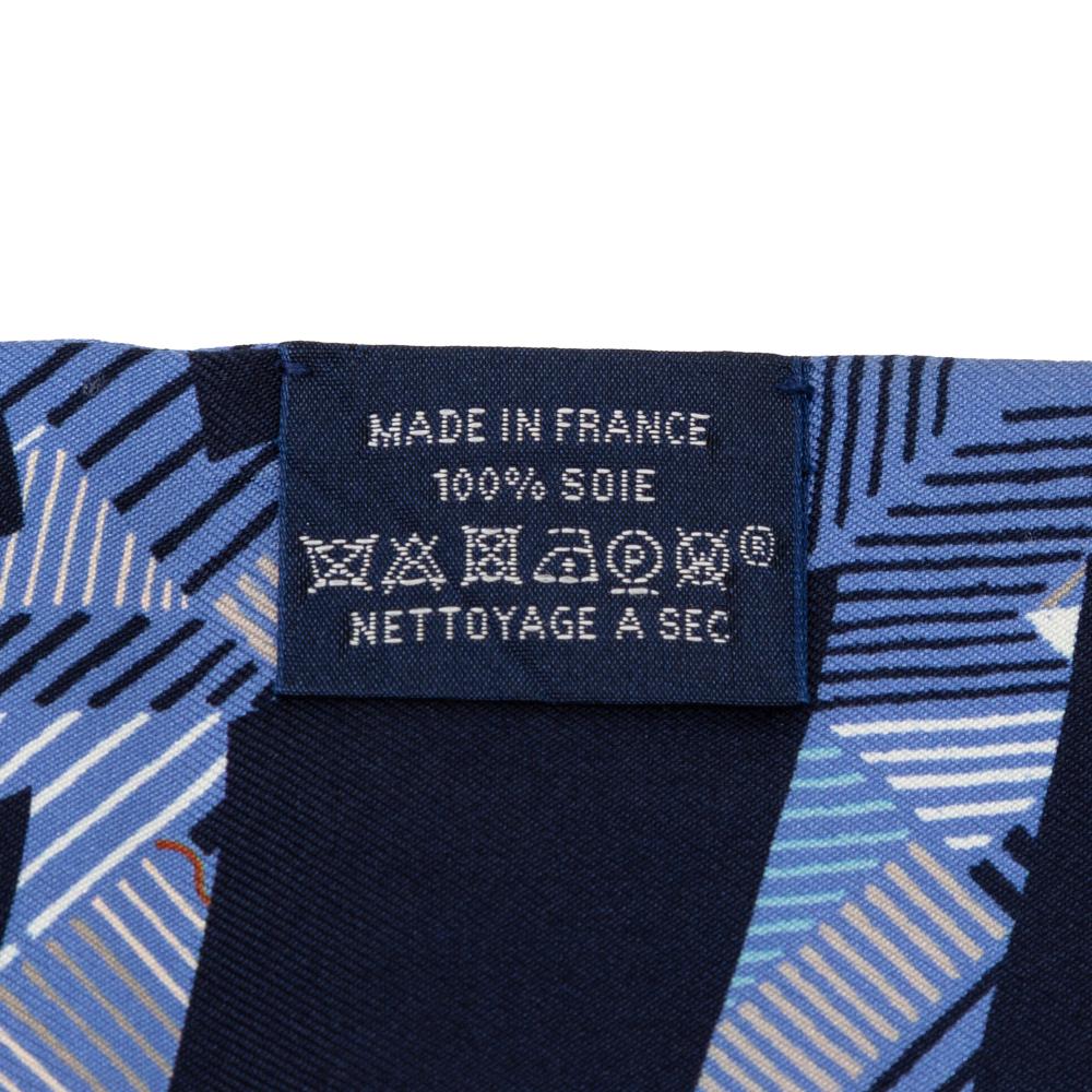 Hermès B Hermès Blue Silk Fabric Cavalcadour Morning Twilly Scarf France