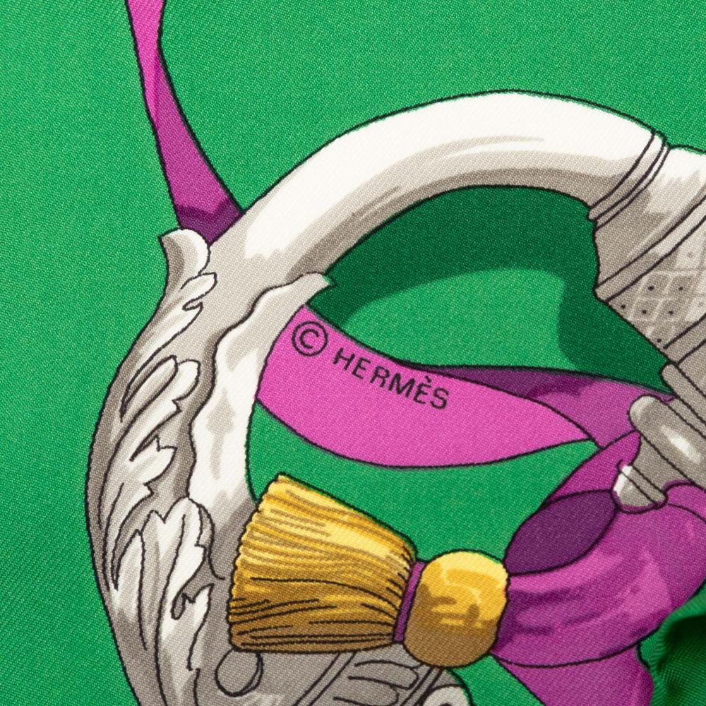 Hermès AB Hermès Green Silk Fabric Ferronnerie Scarf 90 France