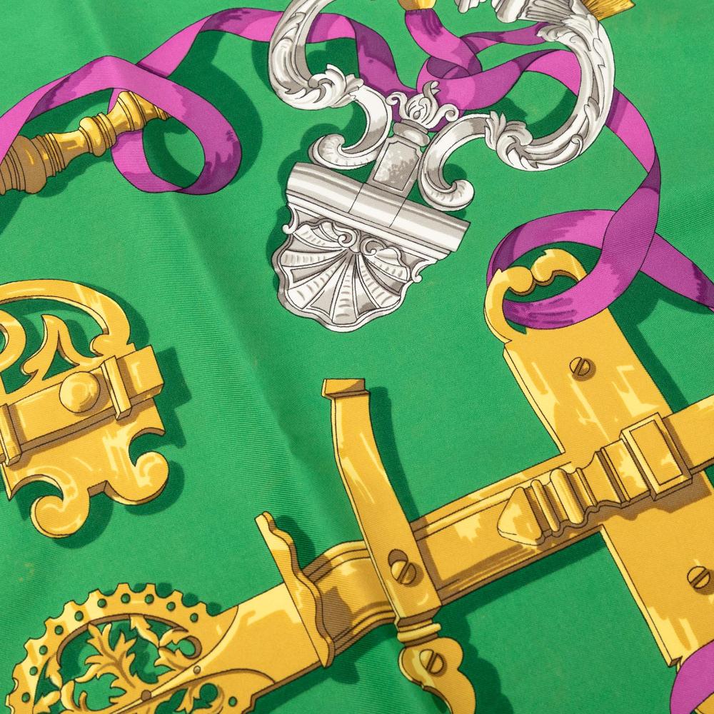 Hermès AB Hermès Green Silk Fabric Ferronnerie Scarf 90 France