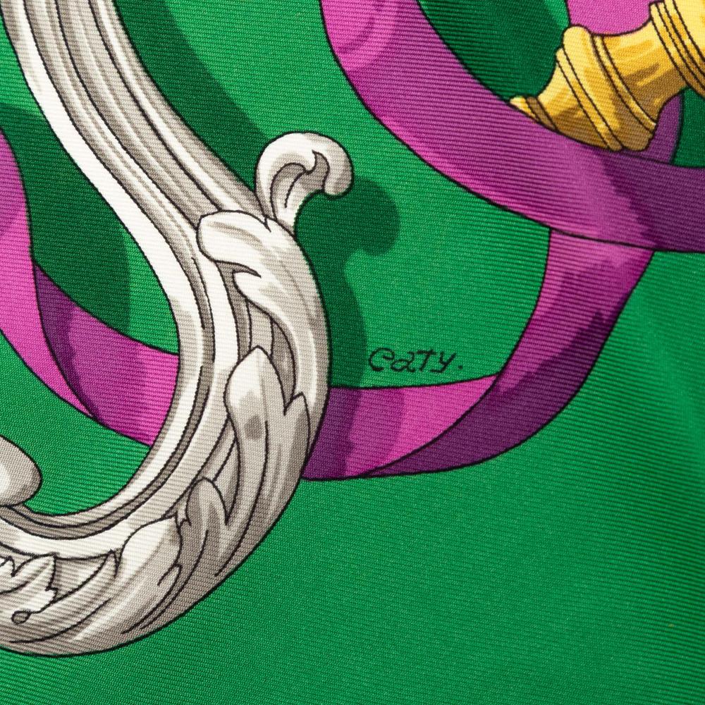 Hermès AB Hermès Green Silk Fabric Ferronnerie Scarf 90 France