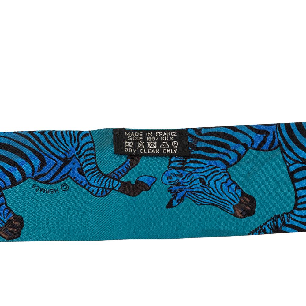 Hermès AB Hermès Blue Peacock Silk Fabric Les Zebres Twilly Scarf France