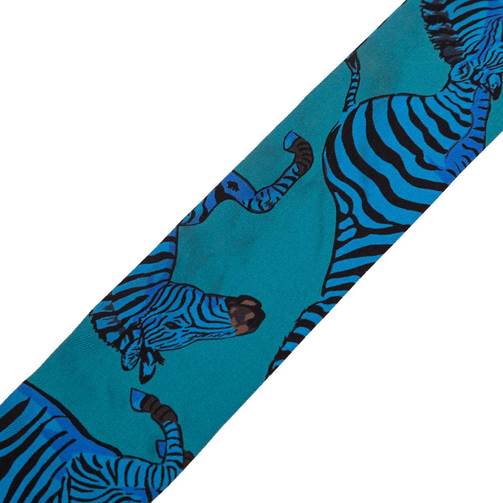 Hermès AB Hermès Blue Peacock Silk Fabric Les Zebres Twilly Scarf France