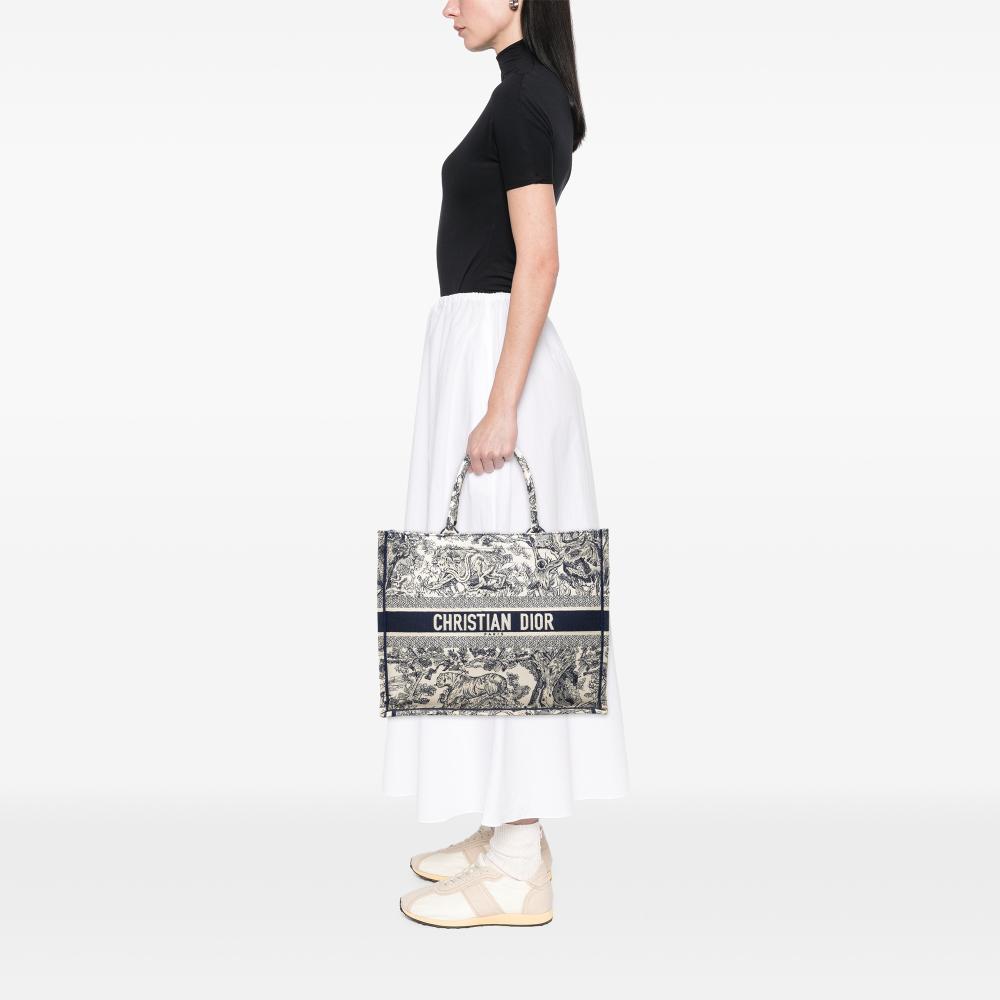 Christian Dior B Dior Blue Navy Canvas Fabric Large Embroidered Dioriviera Toile De Jouy Book Tote Italy