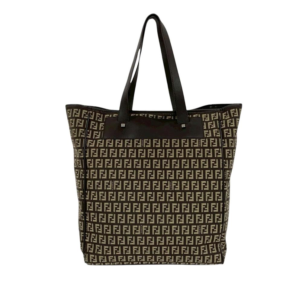 Fendi B Fendi Brown Dark Brown Canvas Fabric Zucchino Tote Italy