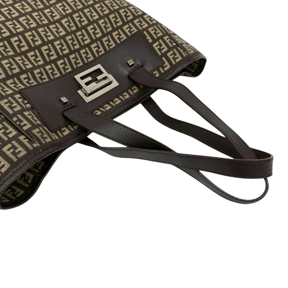 Fendi B Fendi Brown Dark Brown Canvas Fabric Zucchino Tote Italy