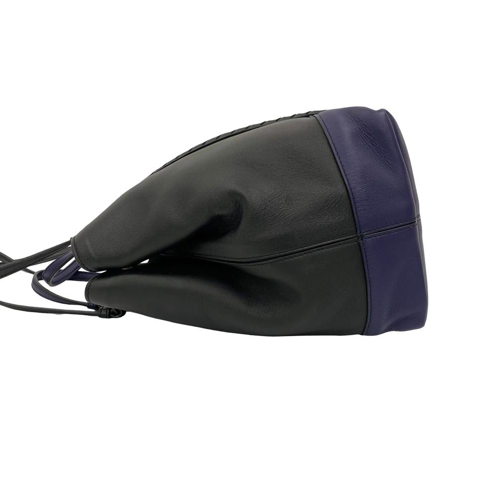 Bottega Veneta AB Bottega Veneta Black with Blue Nappa Leather Leather Intrecciato Trimmed Nappa Satchel Italy