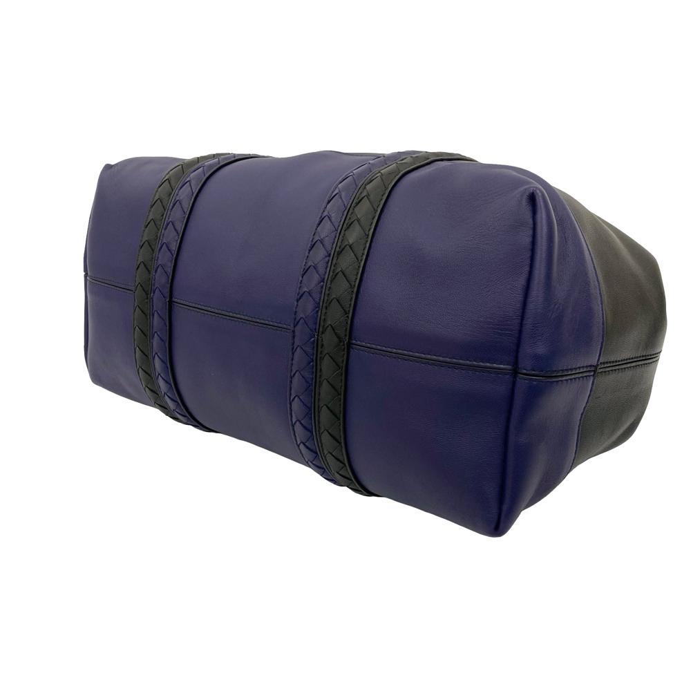 Bottega Veneta AB Bottega Veneta Black with Blue Nappa Leather Leather Intrecciato Trimmed Nappa Satchel Italy