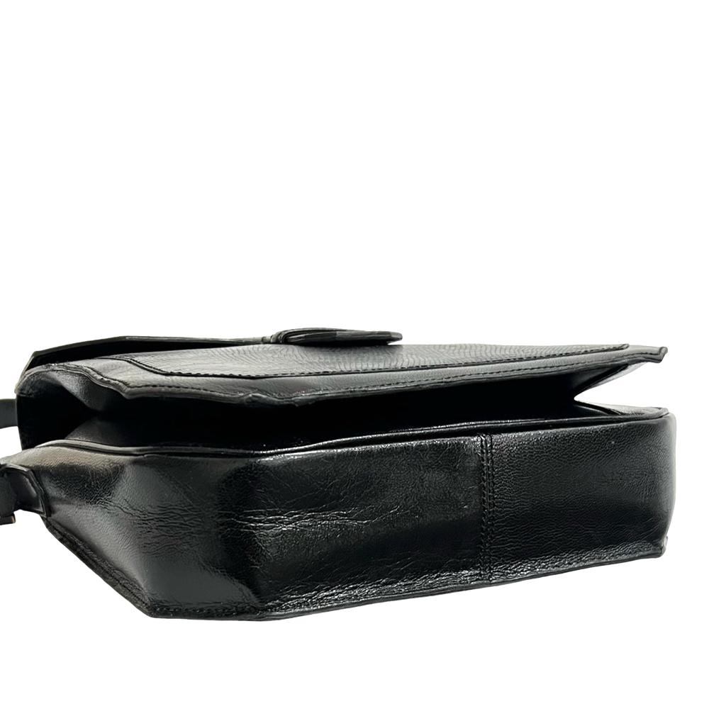 Saint Laurent AB Saint Laurent Black Calf Leather Lizard Embossed Monogram Crossbody France