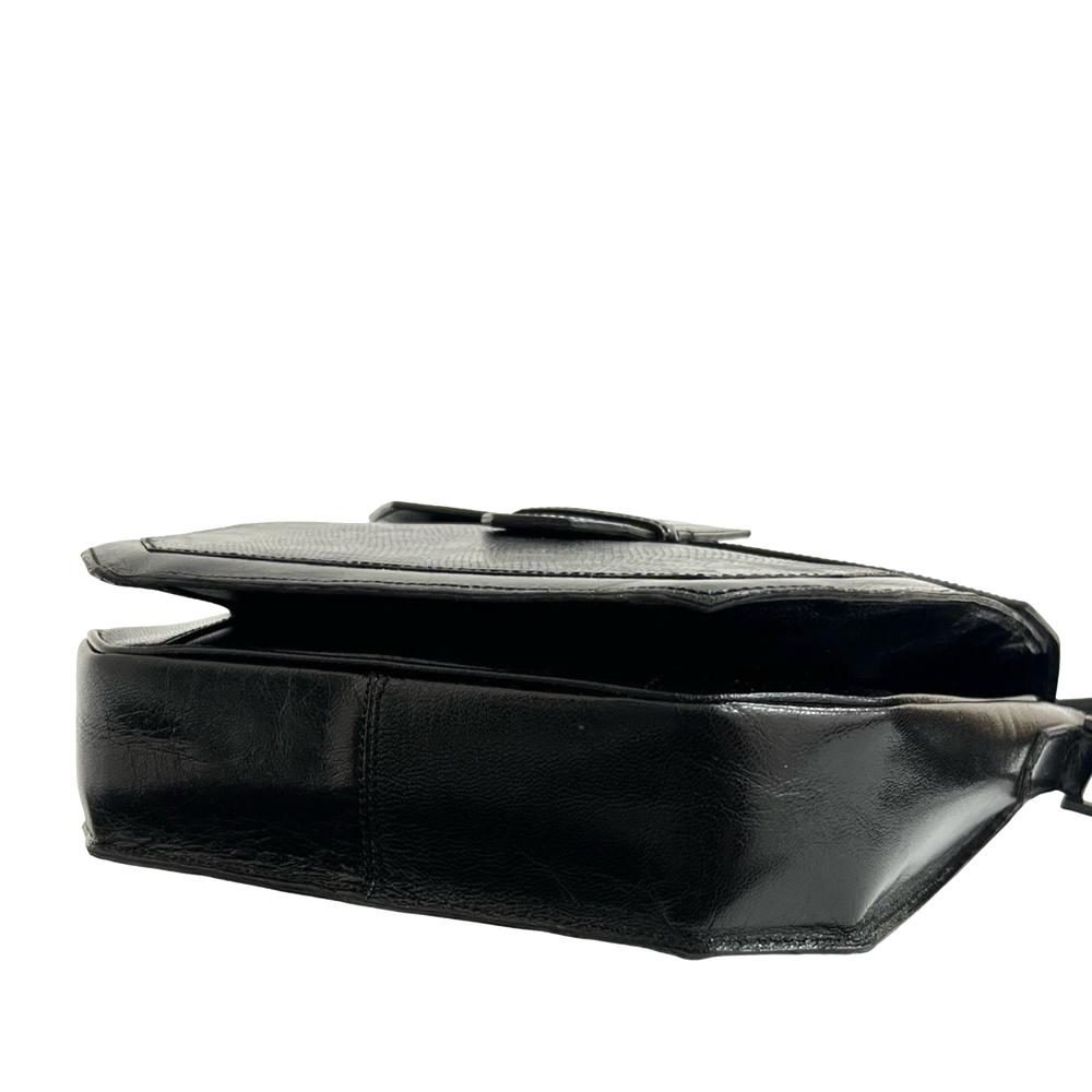 Saint Laurent AB Saint Laurent Black Calf Leather Lizard Embossed Monogram Crossbody France