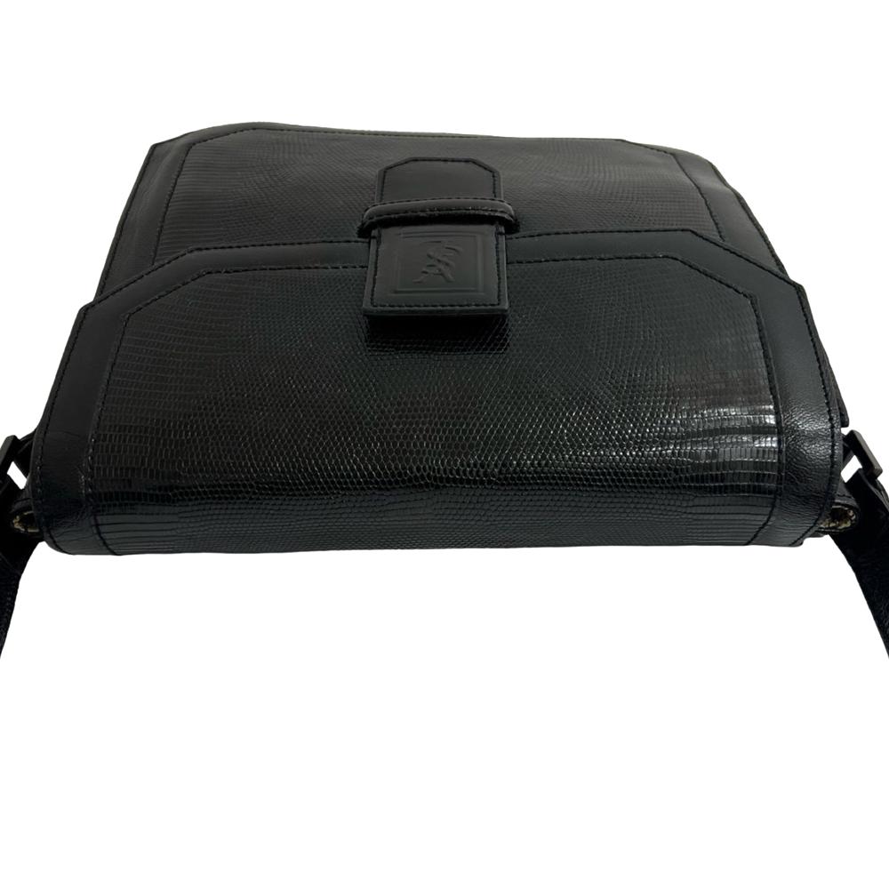 Saint Laurent AB Saint Laurent Black Calf Leather Lizard Embossed Monogram Crossbody France