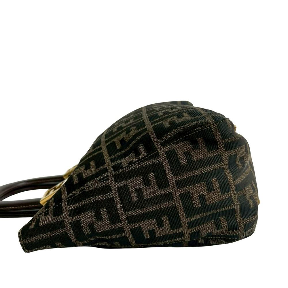 Fendi B Fendi Brown Canvas Fabric Small Zucca Twins Tote Italy