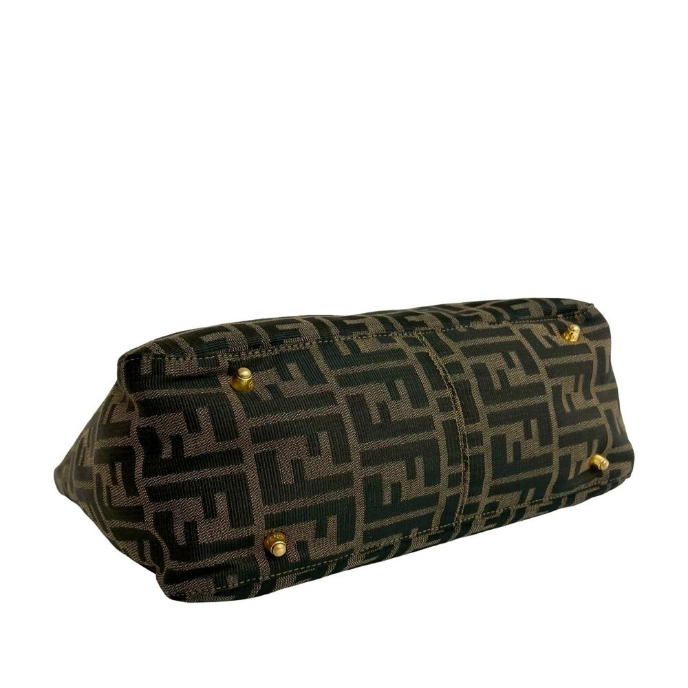 Fendi B Fendi Brown Canvas Fabric Small Zucca Twins Tote Italy