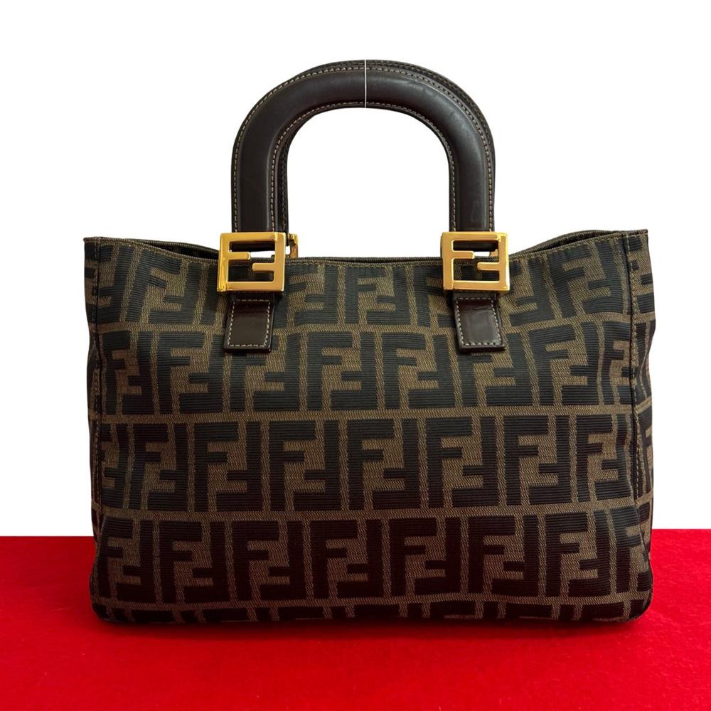 Fendi B Fendi Brown Canvas Fabric Small Zucca Twins Tote Italy