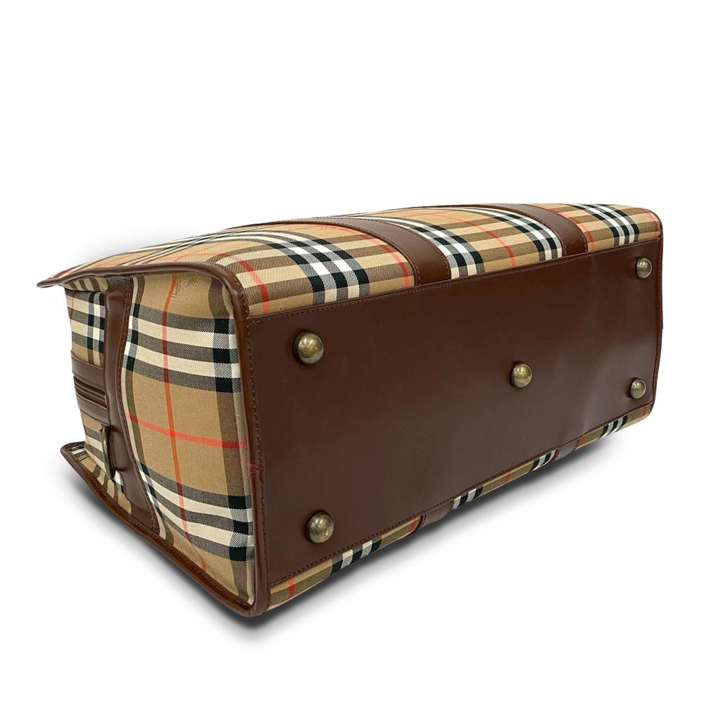 Burberry AB Burberry Brown Beige Canvas Fabric Haymarket Check Business Bag United Kingdom