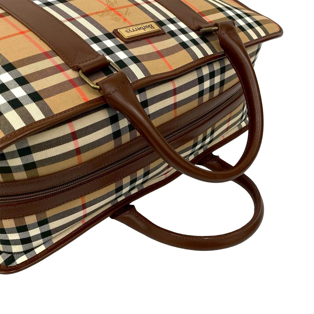 Burberry AB Burberry Brown Beige Canvas Fabric Haymarket Check Business Bag United Kingdom