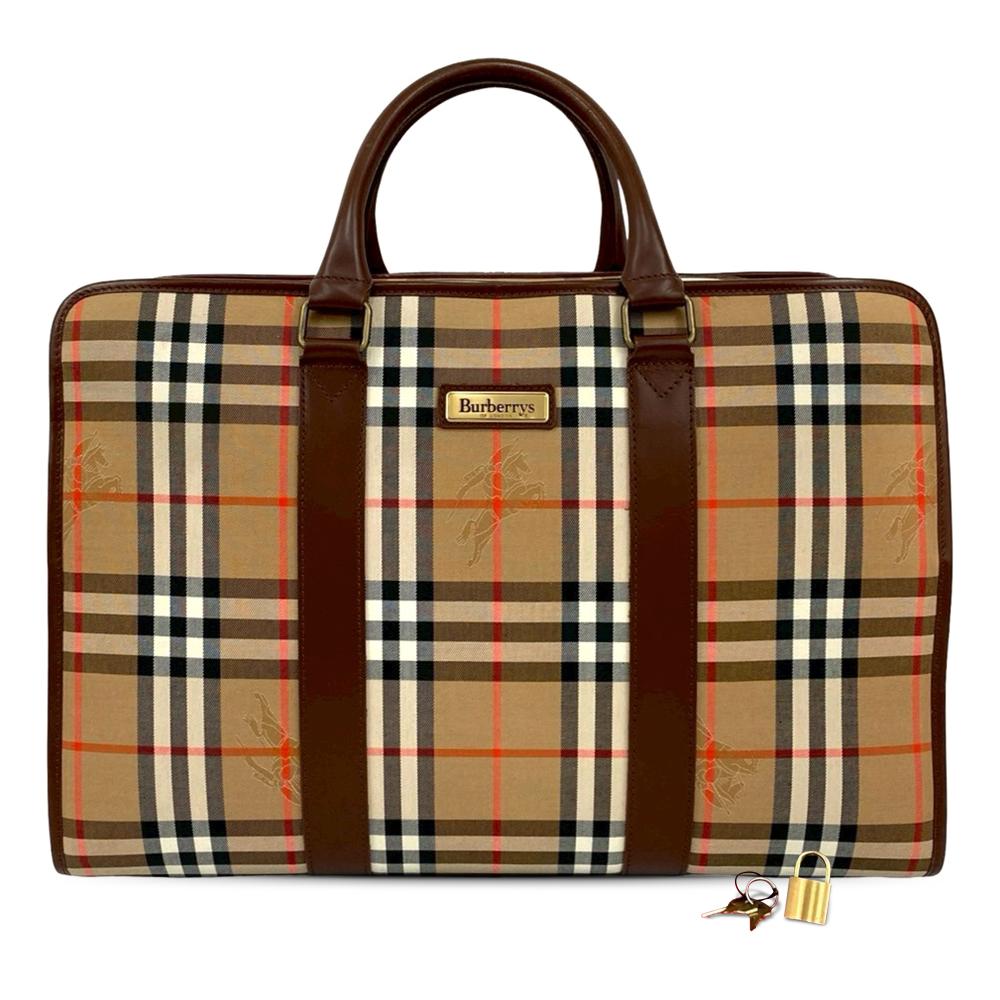 Burberry AB Burberry Brown Beige Canvas Fabric Haymarket Check Business Bag United Kingdom