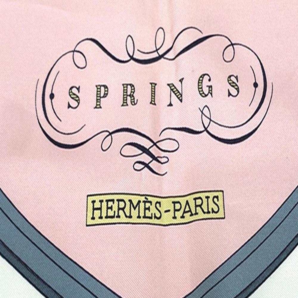 Hermès AB Hermès Pink Light Pink with Multi Silk Fabric Springs Scarf 90 France