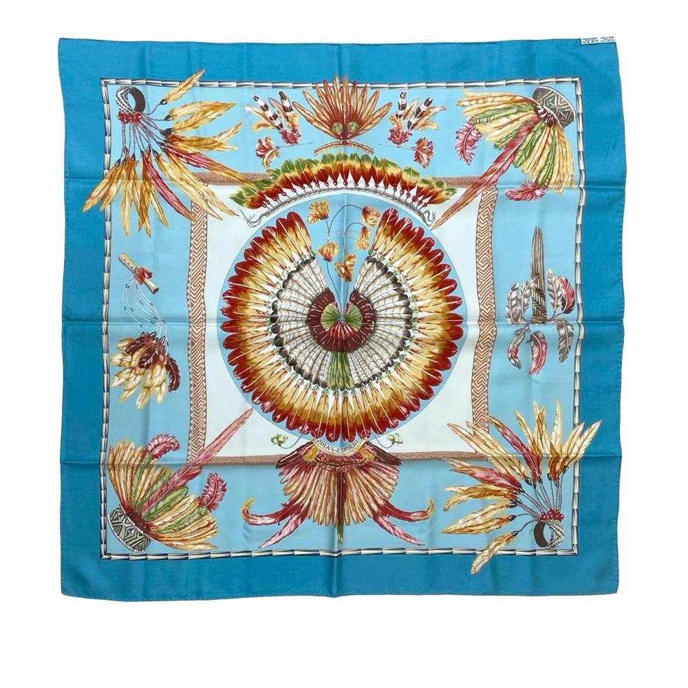 Hermès AB Hermès Blue Light Blue with Multi Silk Fabric Brazil Scarf 90 France