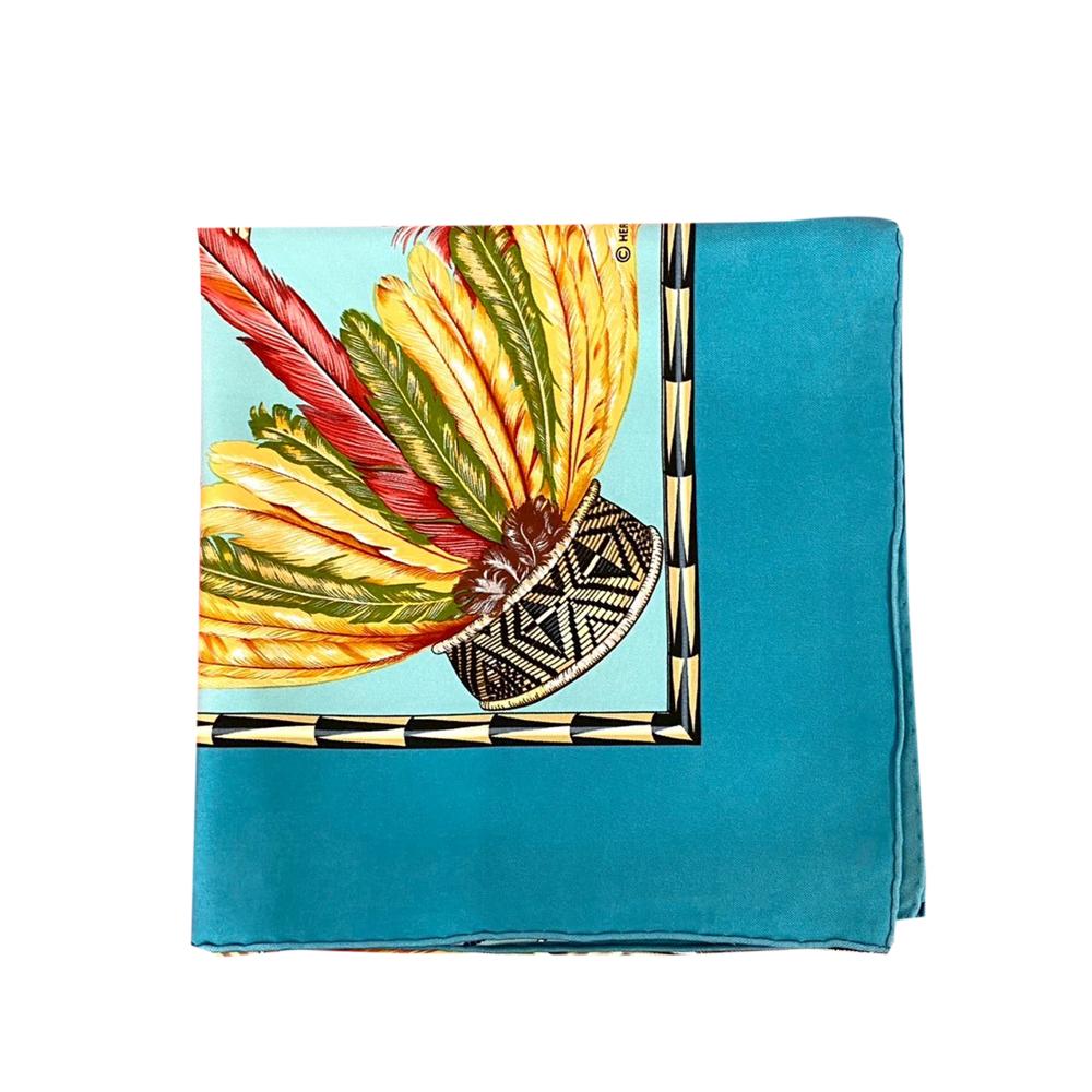Hermès AB Hermès Blue Light Blue with Multi Silk Fabric Brazil Scarf 90 France
