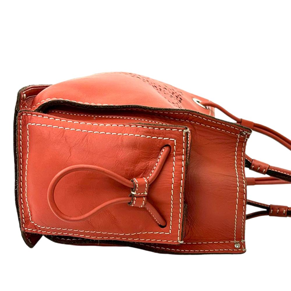 Loewe AB LOEWE Orange Dark Orange Calf Leather Perforated Anagram Tote Spain