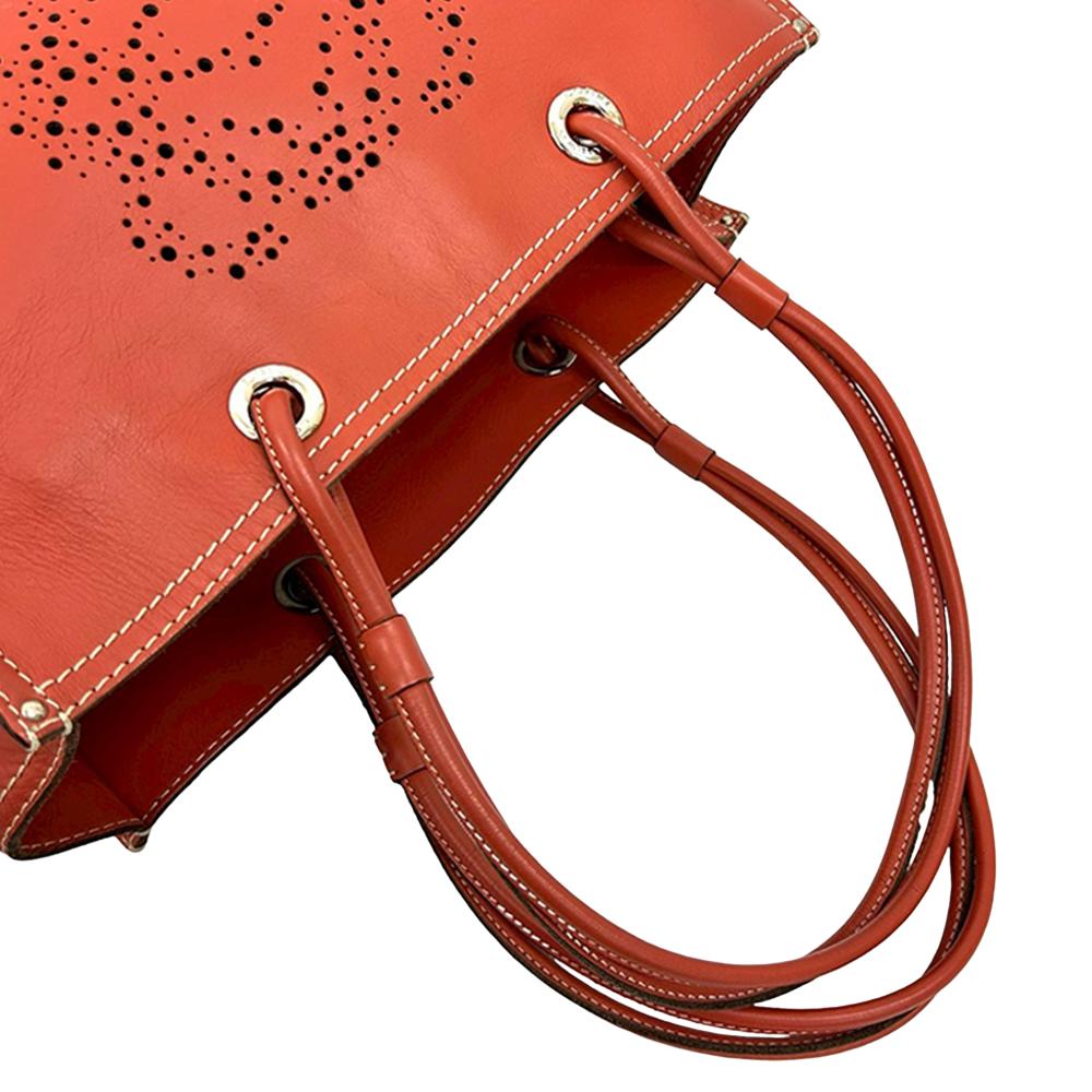 Loewe AB LOEWE Orange Dark Orange Calf Leather Perforated Anagram Tote Spain