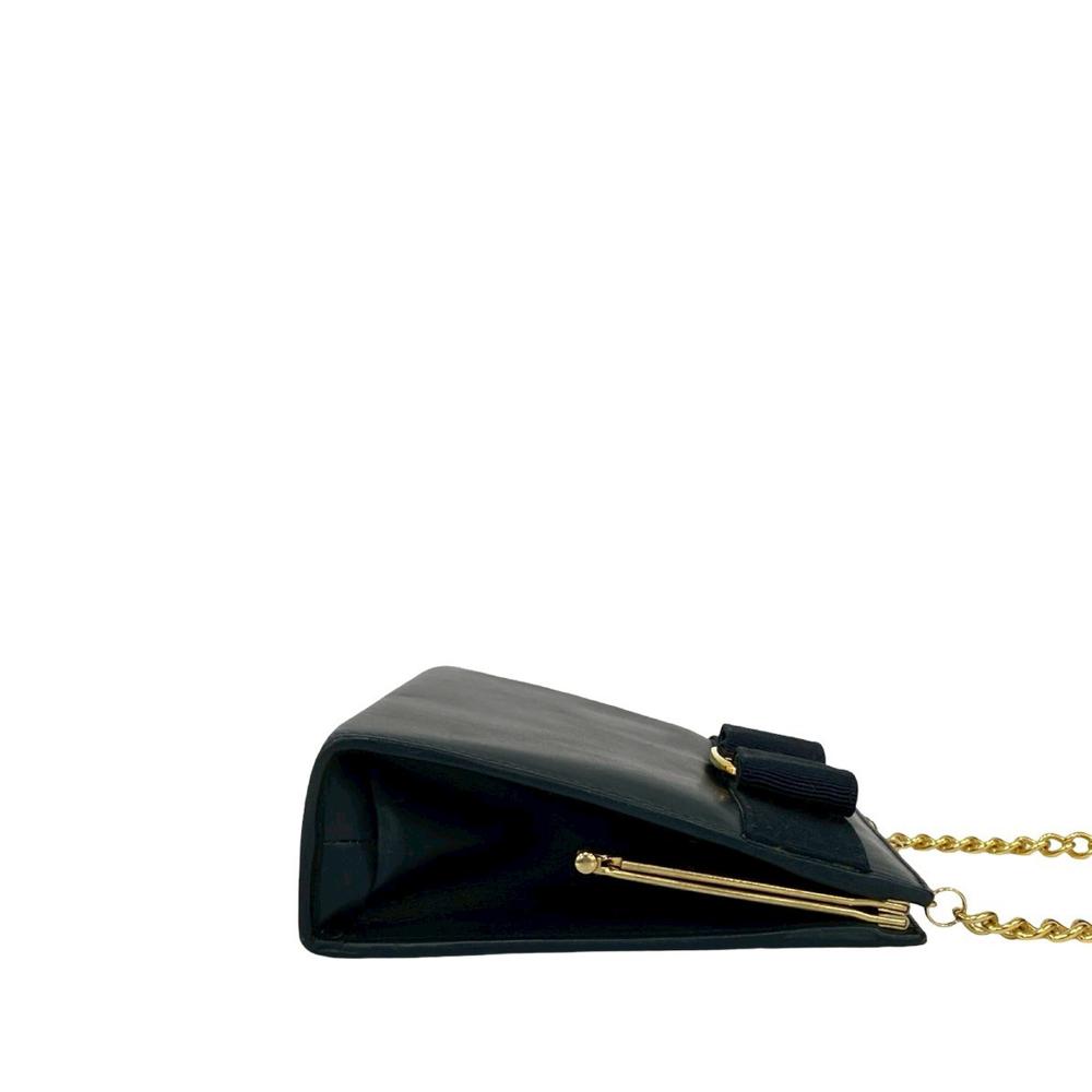 Ferragamo AB Ferragamo Blue Navy Calf Leather Vara Chain Crossbody Italy