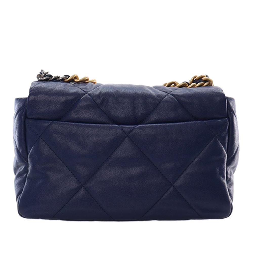 Chanel AB Chanel Blue Dark Blue Lambskin Leather Leather Medium Lambskin 19 Flap Italy