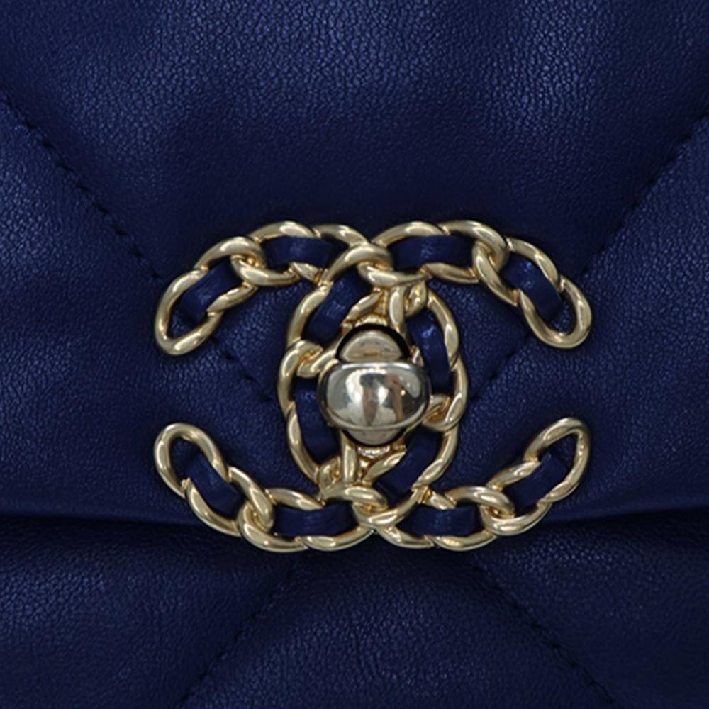 Chanel AB Chanel Blue Dark Blue Lambskin Leather Leather Medium Lambskin 19 Flap Italy