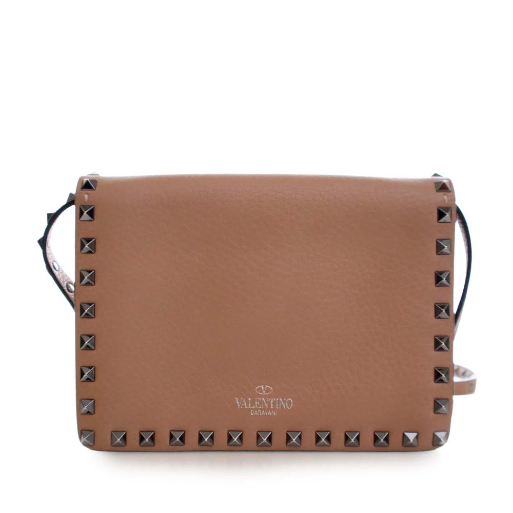 Valentino AB Valentino Brown Light Brown Calf Leather Mini Rockstud Flap Crossbody Italy