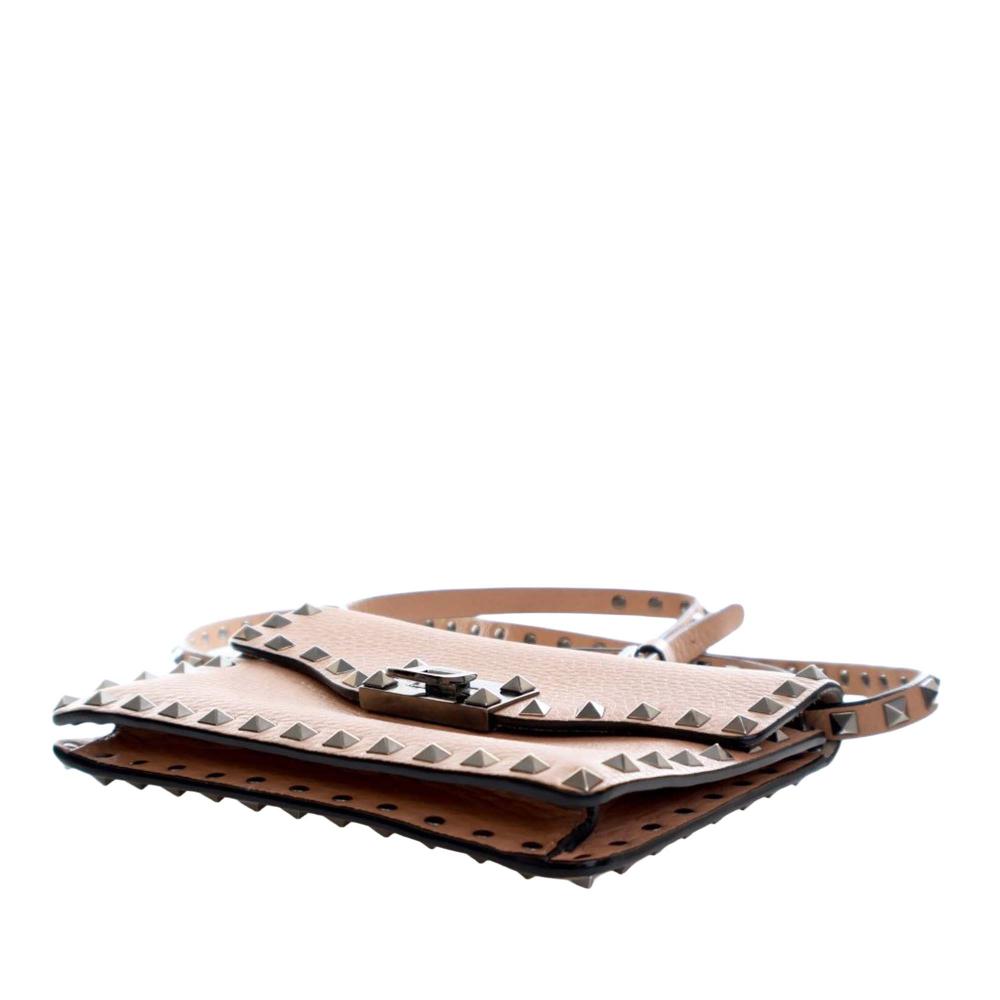 Valentino AB Valentino Brown Light Brown Calf Leather Mini Rockstud Flap Crossbody Italy