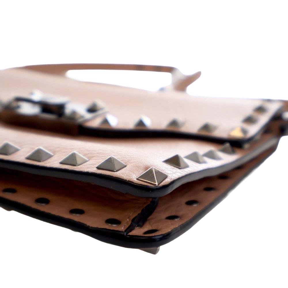 Valentino AB Valentino Brown Light Brown Calf Leather Mini Rockstud Flap Crossbody Italy