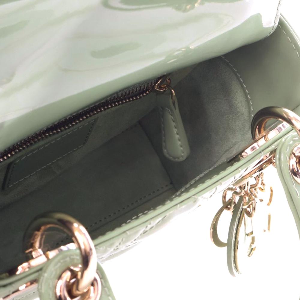 Christian Dior AB Dior Green Patent Leather Leather Mini Patent Cannage Lady Dior France
