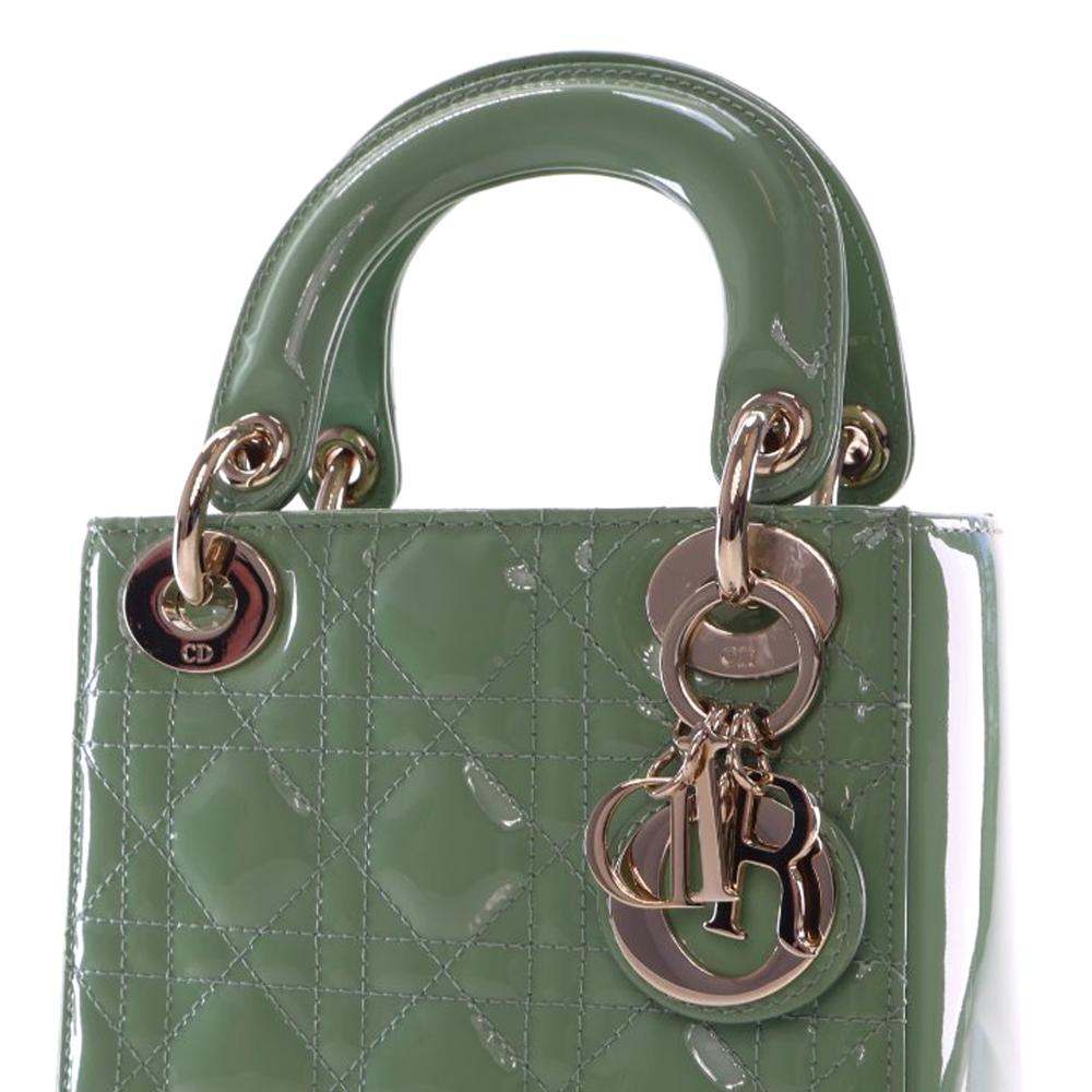 Christian Dior AB Dior Green Patent Leather Leather Mini Patent Cannage Lady Dior France