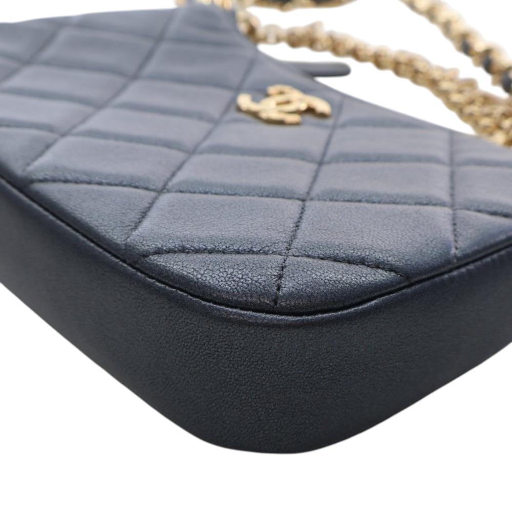 Chanel AB Chanel Black Lambskin Leather Leather Small Quilted Lambskin Logo Chain Crossbody France
