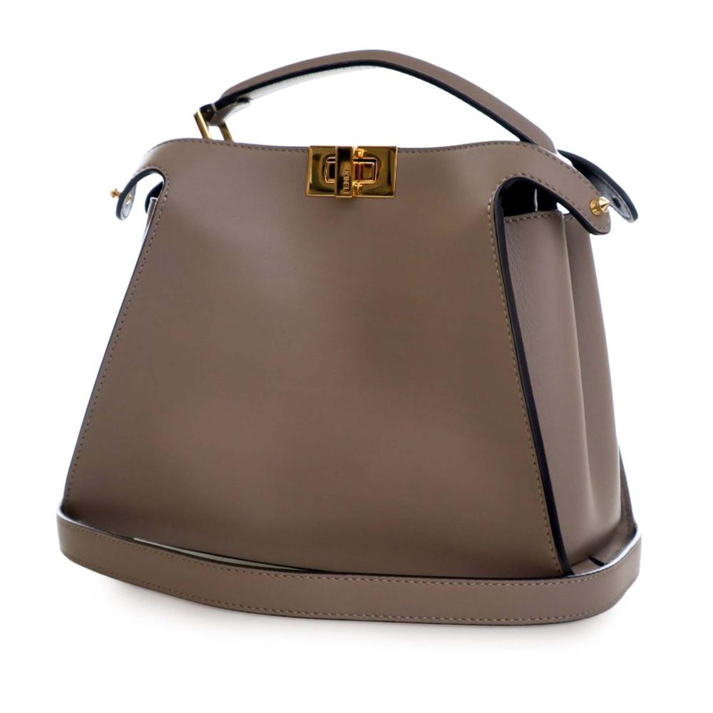 Fendi AB Fendi Brown Taupe Calf Leather Small Peekaboo Iconic Essentially Satchel Italy