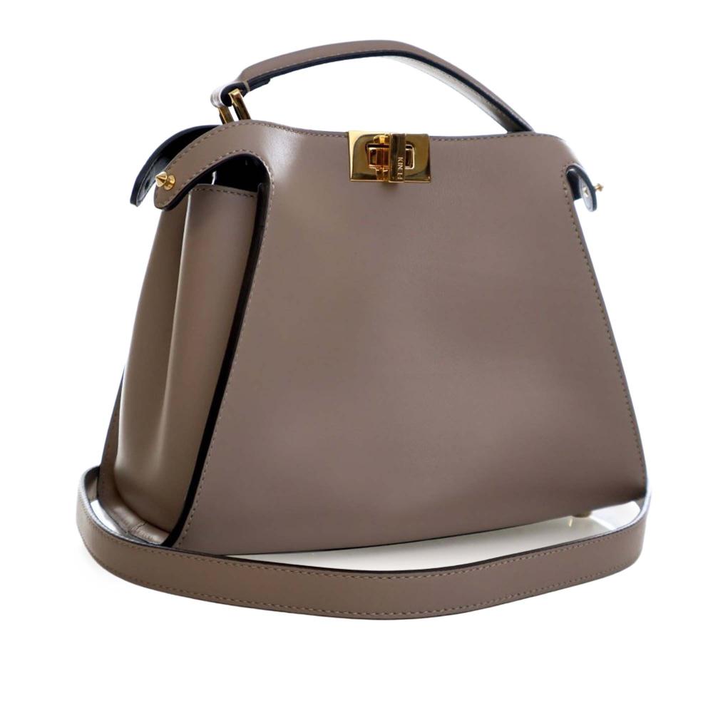 Fendi AB Fendi Brown Taupe Calf Leather Small Peekaboo Iconic Essentially Satchel Italy