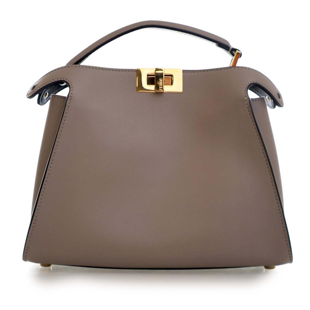 Fendi AB Fendi Brown Taupe Calf Leather Small Peekaboo Iconic Essentially Satchel Italy