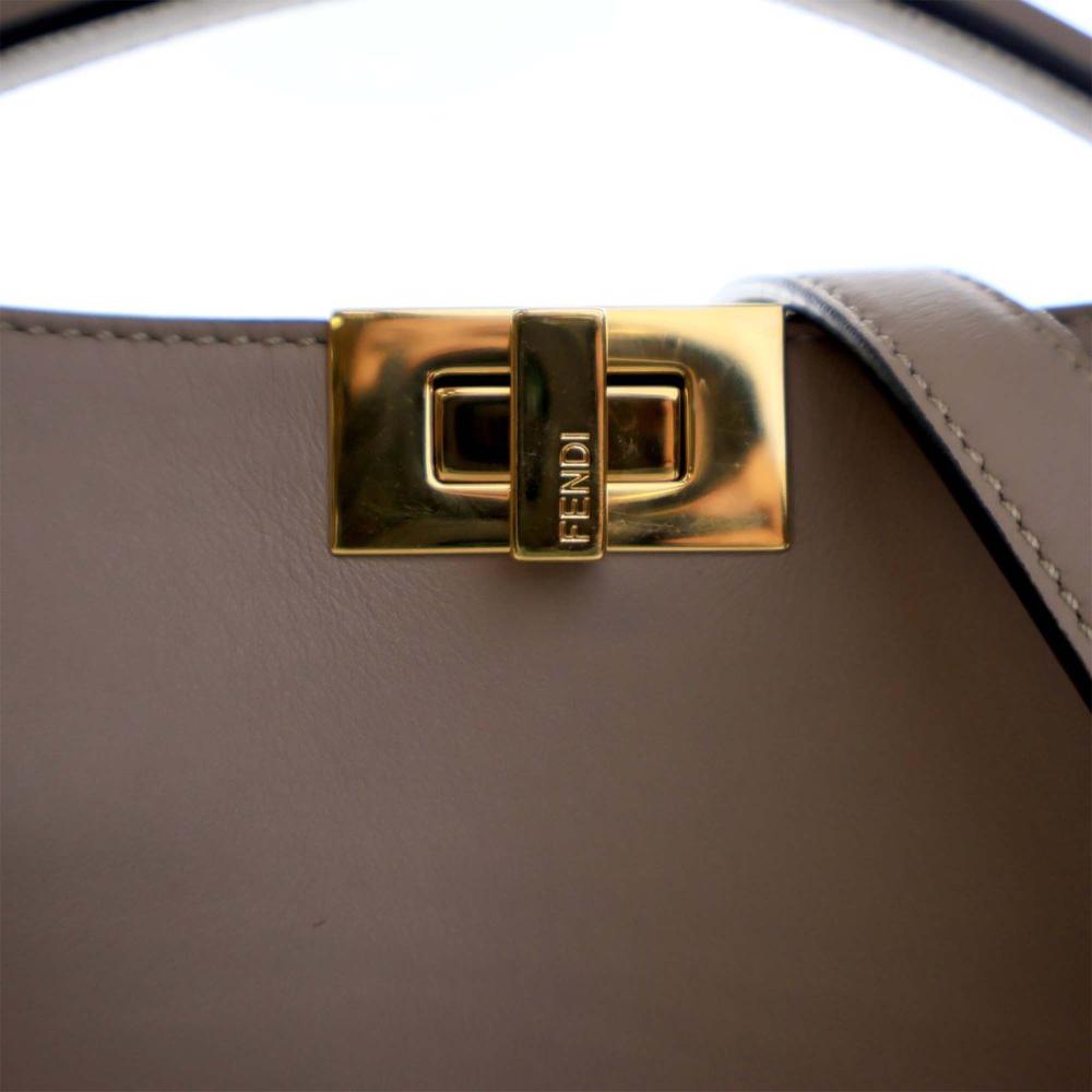 Fendi AB Fendi Brown Taupe Calf Leather Small Peekaboo Iconic Essentially Satchel Italy