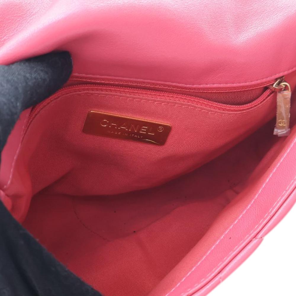 Chanel AB Chanel Pink Dark Pink Lambskin Leather Leather Medium Lambskin 19 Flap Italy