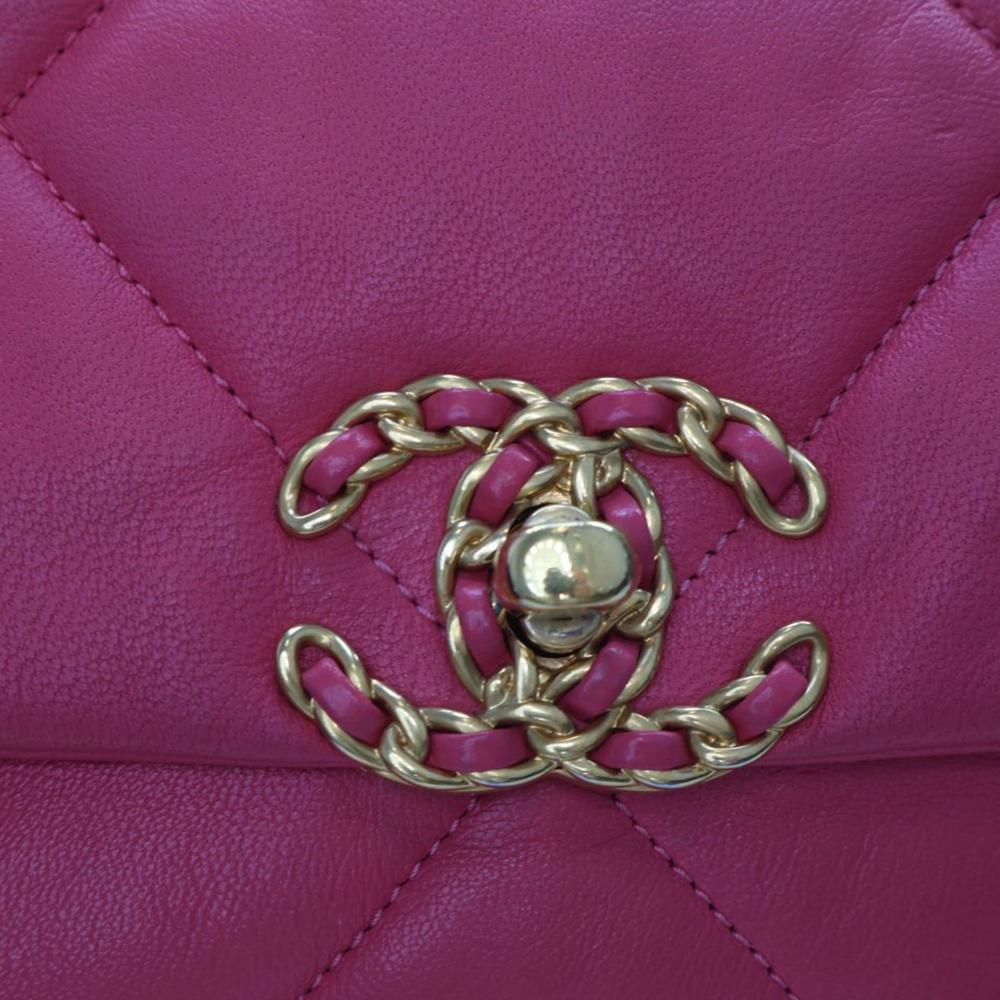 Chanel AB Chanel Pink Dark Pink Lambskin Leather Leather Medium Lambskin 19 Flap Italy