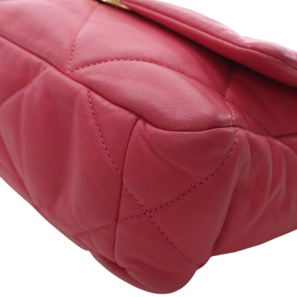 Chanel AB Chanel Pink Dark Pink Lambskin Leather Leather Medium Lambskin 19 Flap Italy